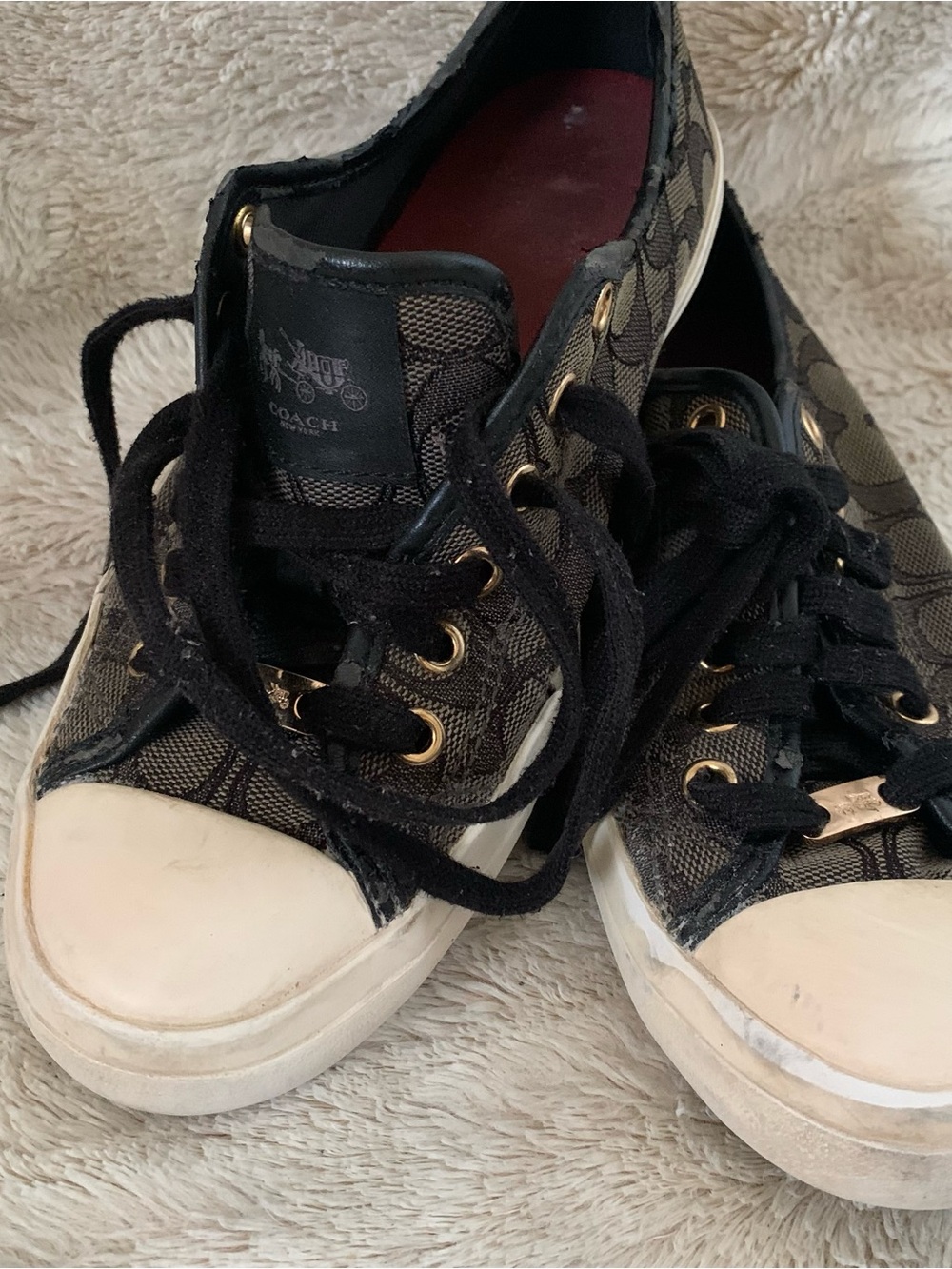Coach Brown Signature Canvas Low-Top Sneakers with Black Laces